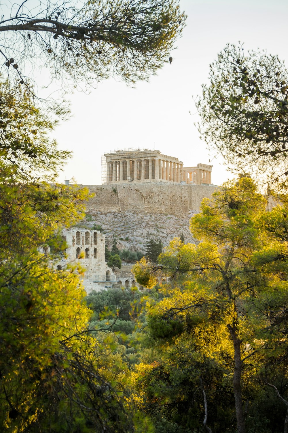 een uitzicht over het Akropolis vanuit de bomen
