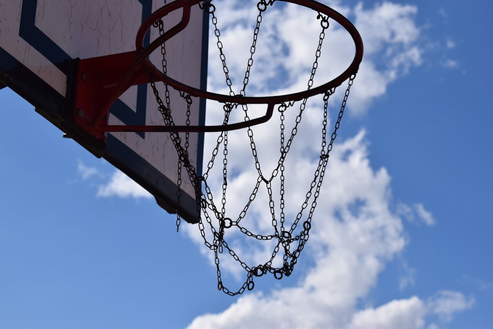 a basketball hoop with a chain hanging from it