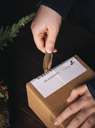 a person putting a coin into a brown box