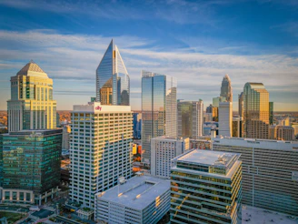 a view of a city with tall buildings