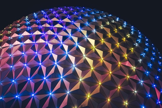 a close up of a building with lights on it