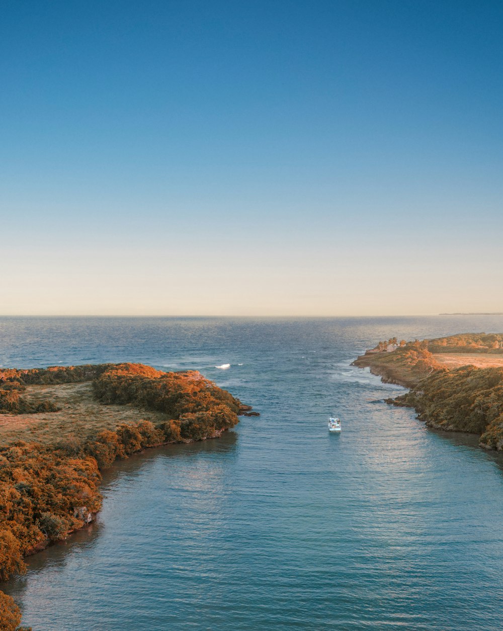 a body of water surrounded by land and trees