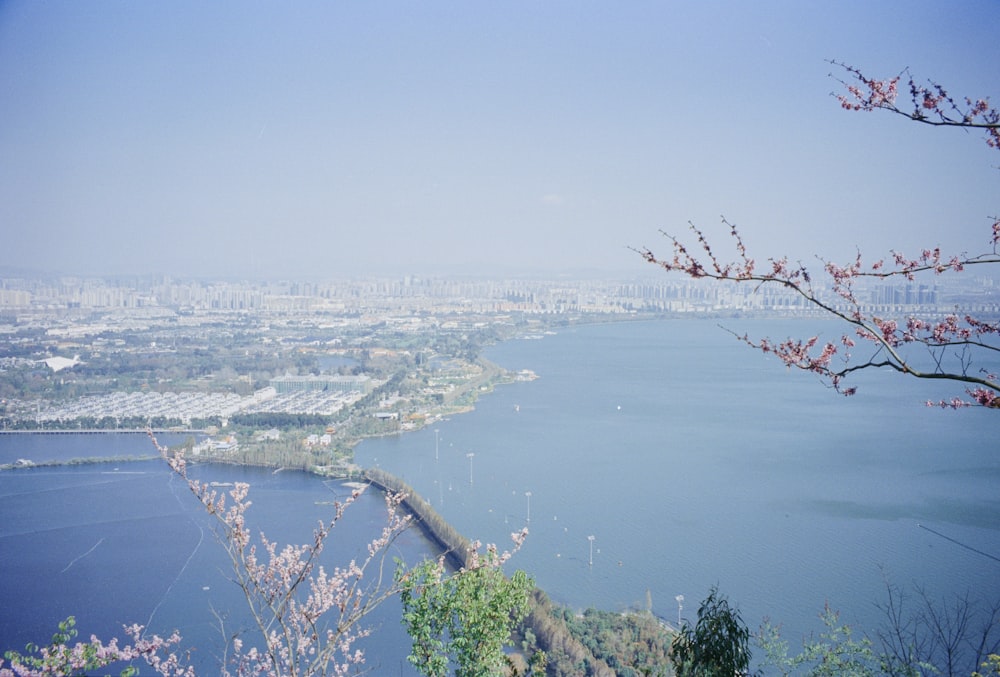 a large body of water surrounded by a city