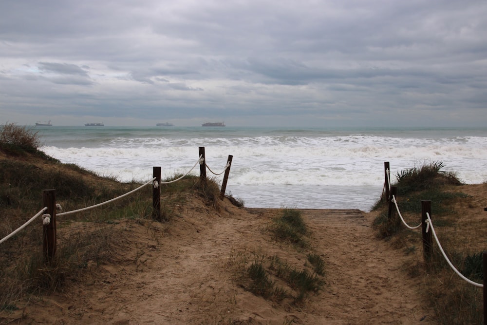 a path leading to the beach with a view of the ocean