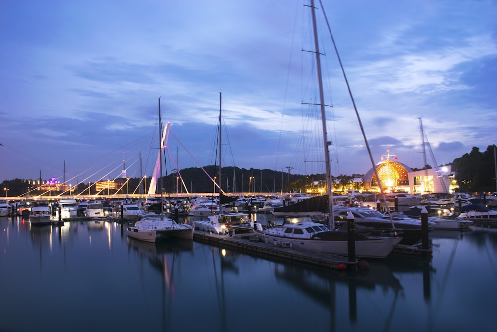 a harbor filled with lots of boats under a blue sky