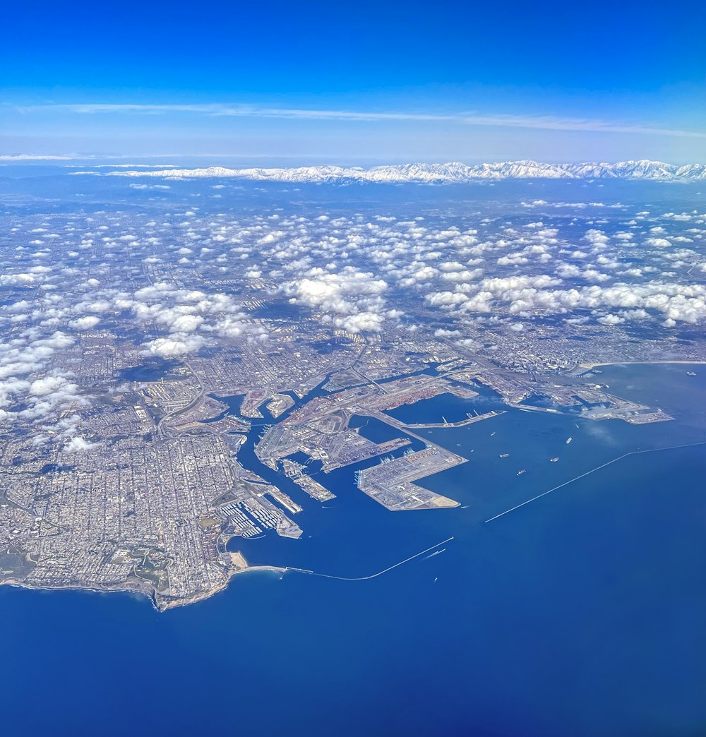 an aerial view of a large body of water