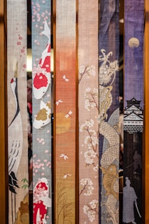 A close-up of traditional Japanese fabric patterns displayed elegantly.