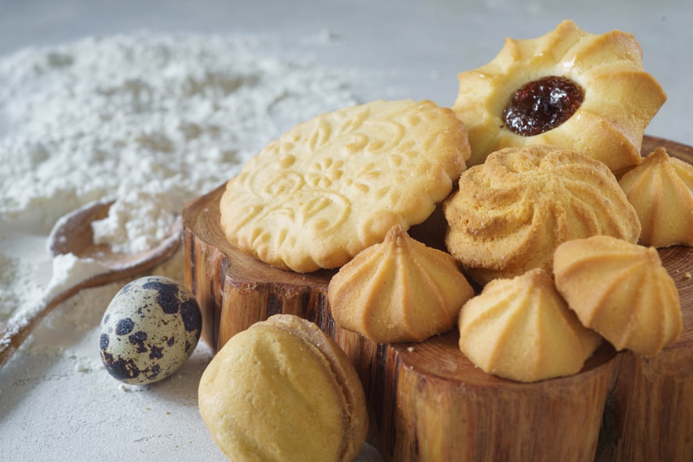 a close up of a plate of pastries on a table