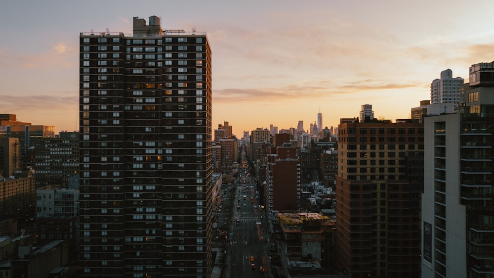 a view of a city at sunset from a high rise