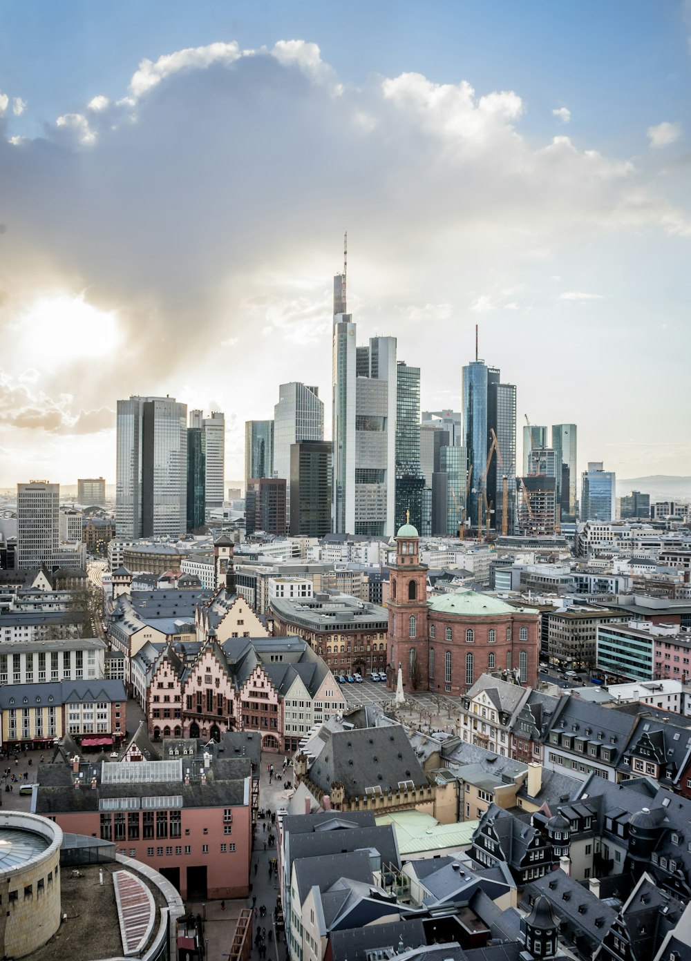 a view of a city with tall buildings