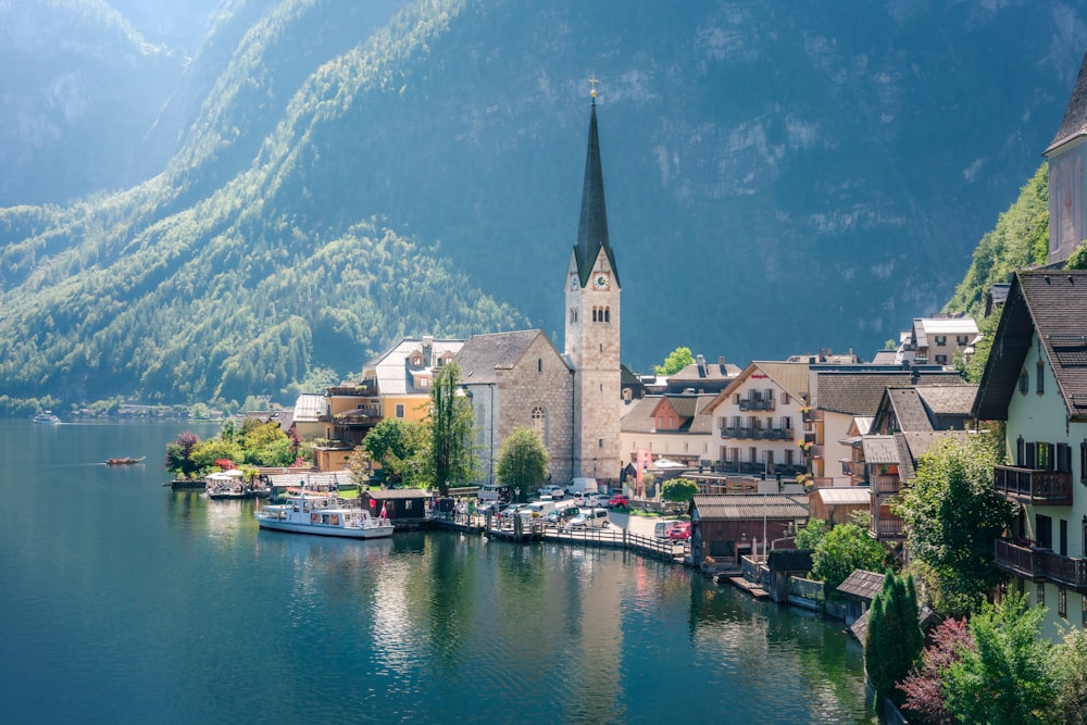 a small town on the shore of a lake