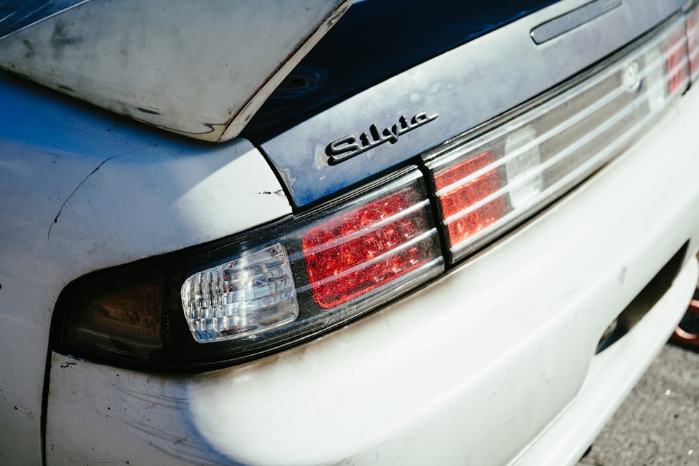 a close up of the tail lights of a car