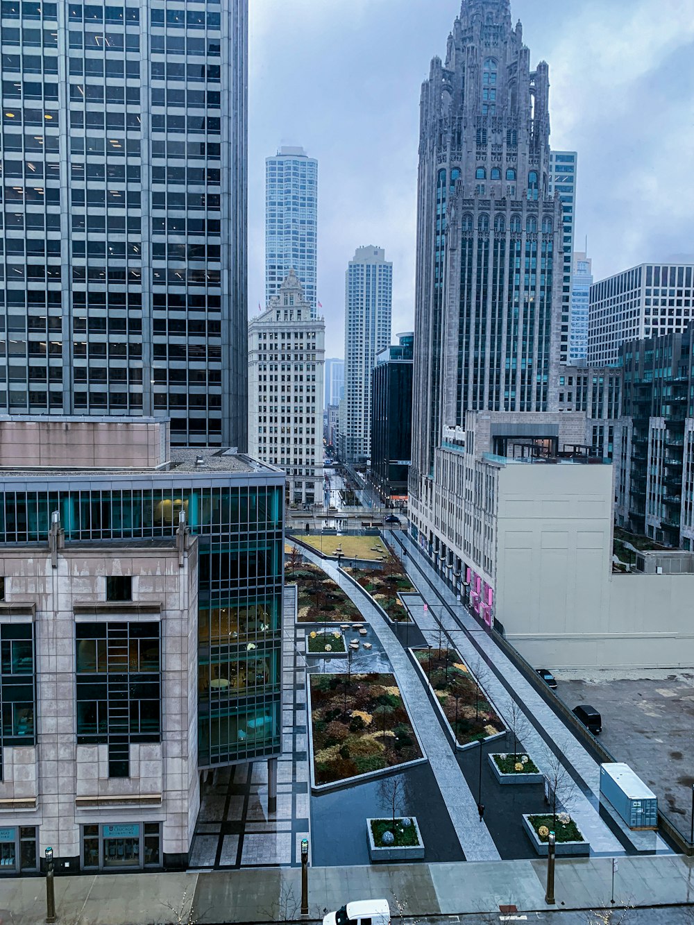 a view of a city with tall buildings