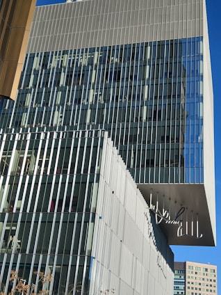 Newly constructed commercial building with glass facade