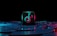 A black block with a neon TikTok logo in the center, surrounded by a futuristic, glowing platform with shades of blue and pink, set against a dark background.