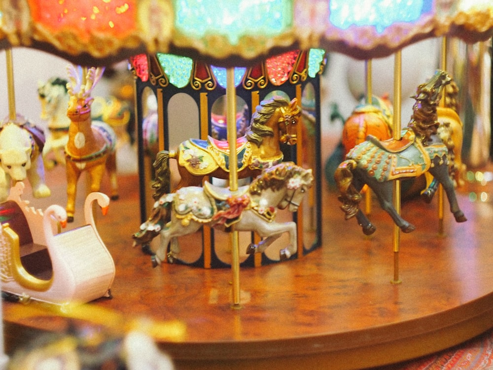 a close up of a merry go round