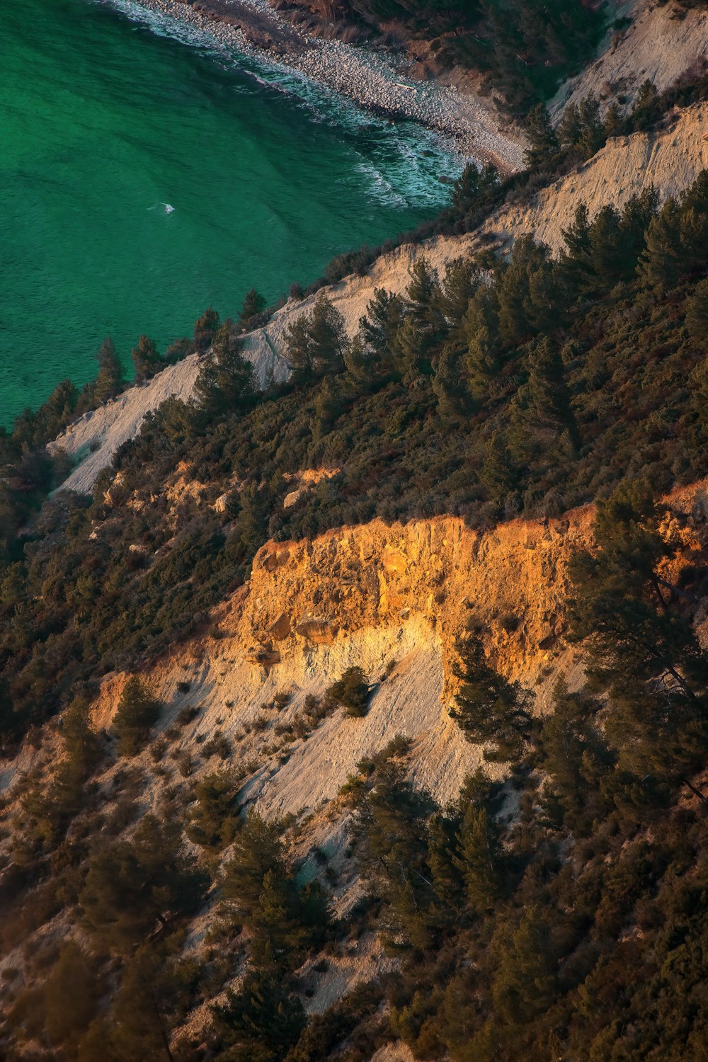 an aerial view of a beach and a body of water