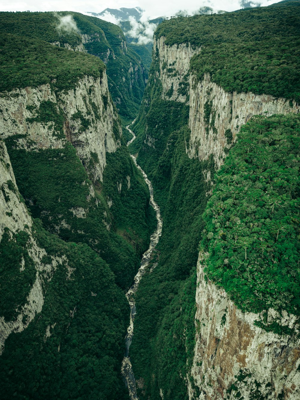 a river cuts through a canyon in the mountains