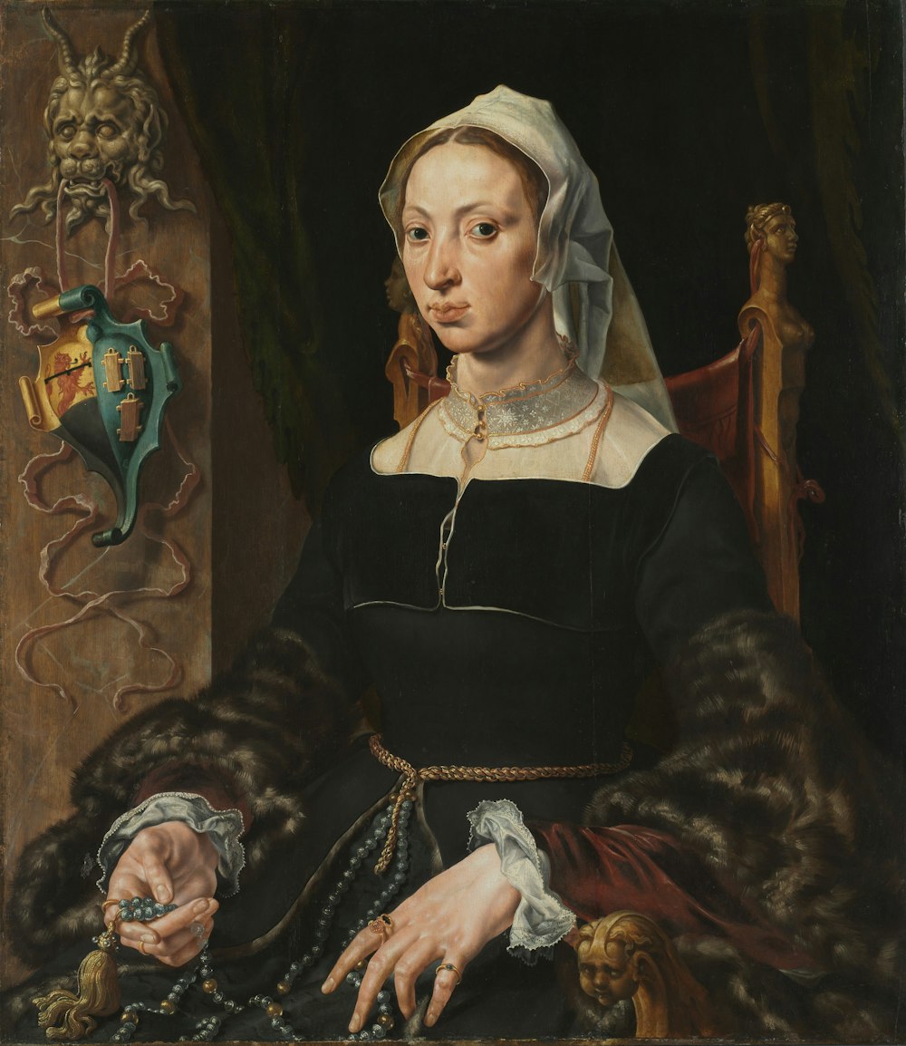 a painting of a woman in a black dress