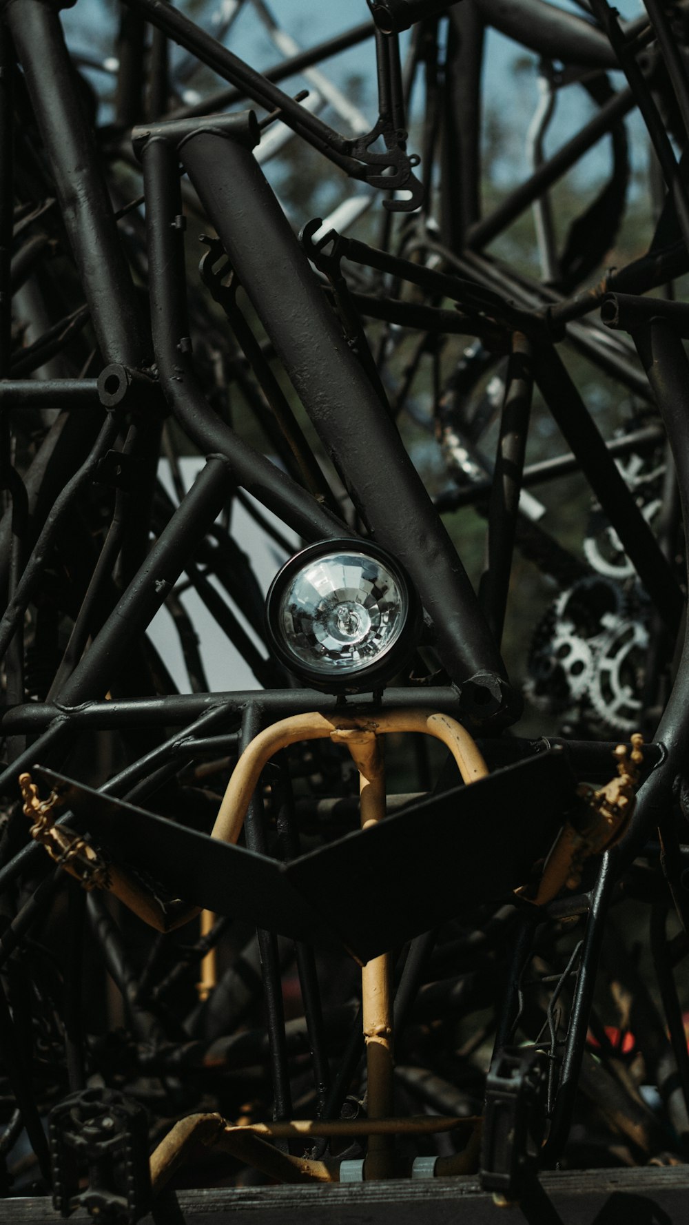 a close up of a bicycle with a light on it