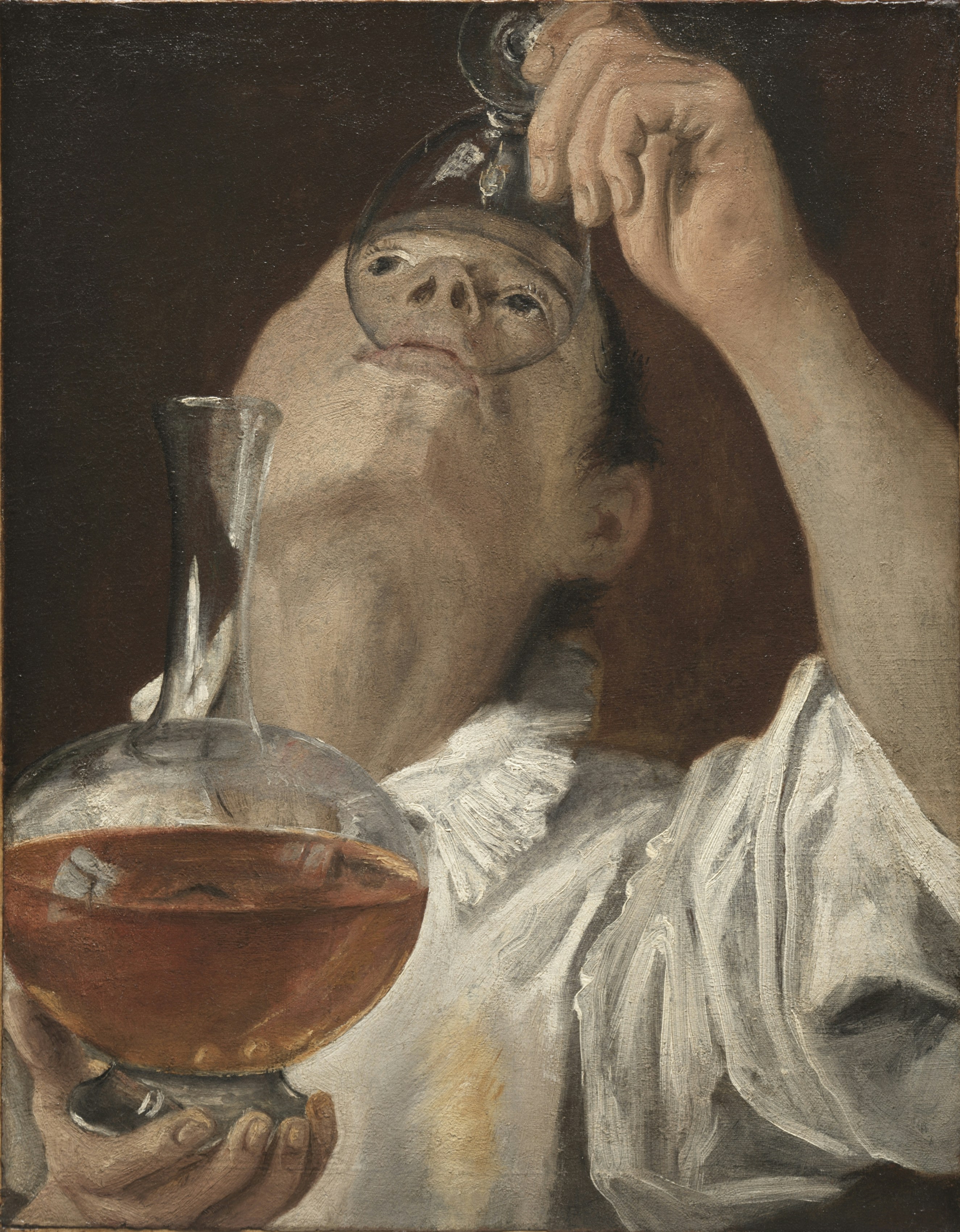 a painting of a man holding a flask of liquid