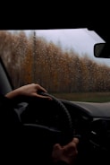 a person driving a car in the rain