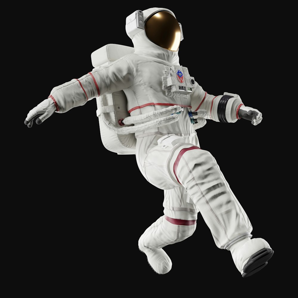 흰색 우주복을 입은 우주 비행사가 공중을 날고 있다
