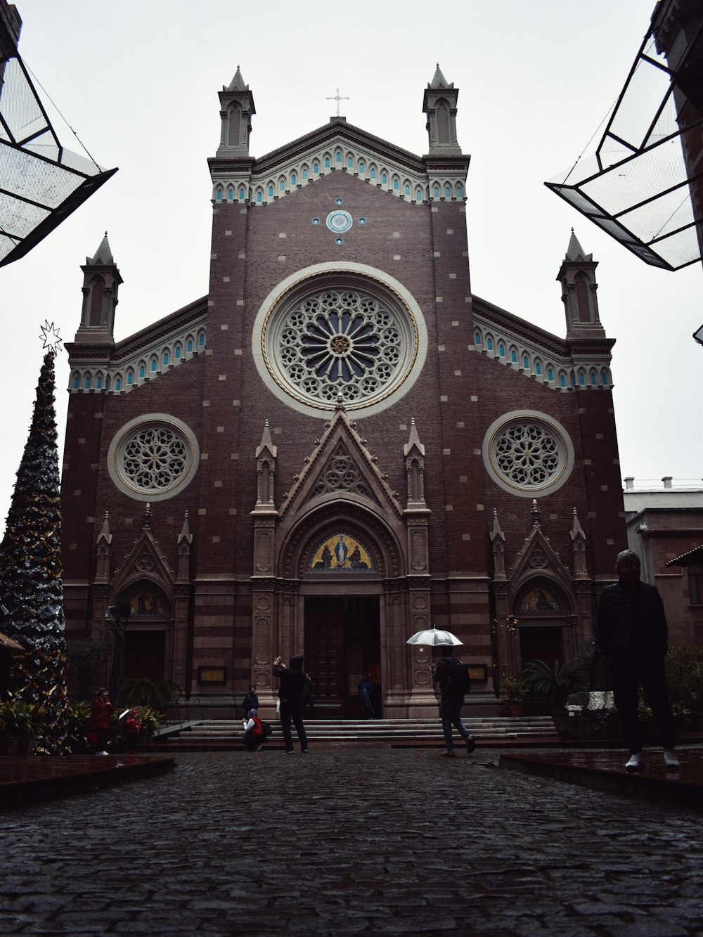 a large church with a clock on the front of it