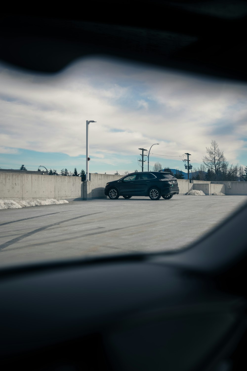 a car is parked in a parking lot