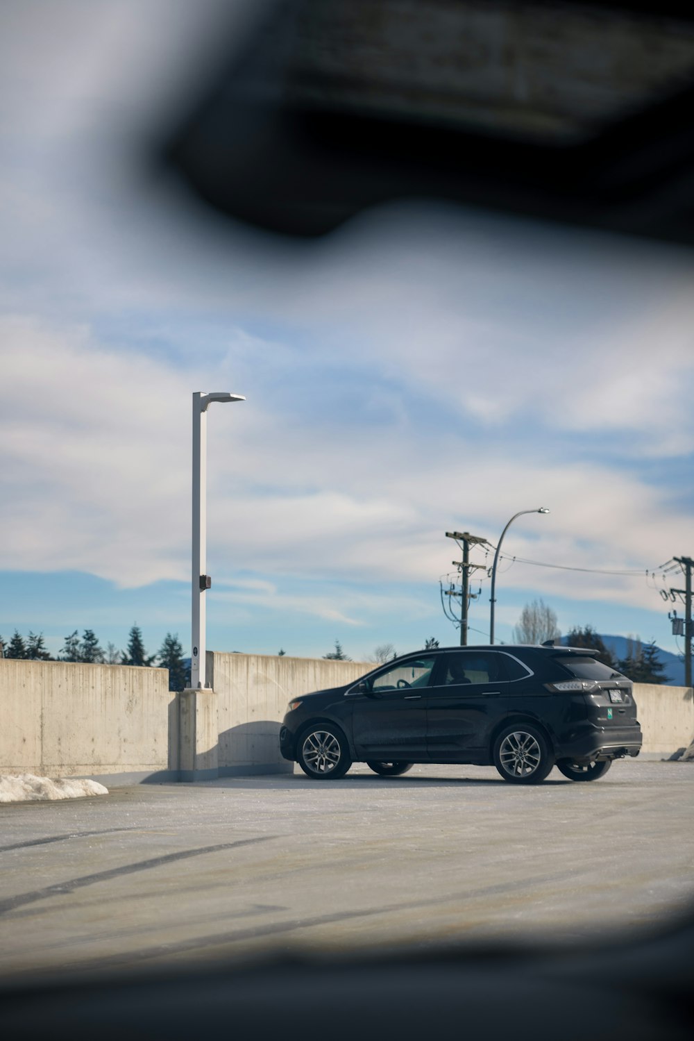 a car is parked in a parking lot