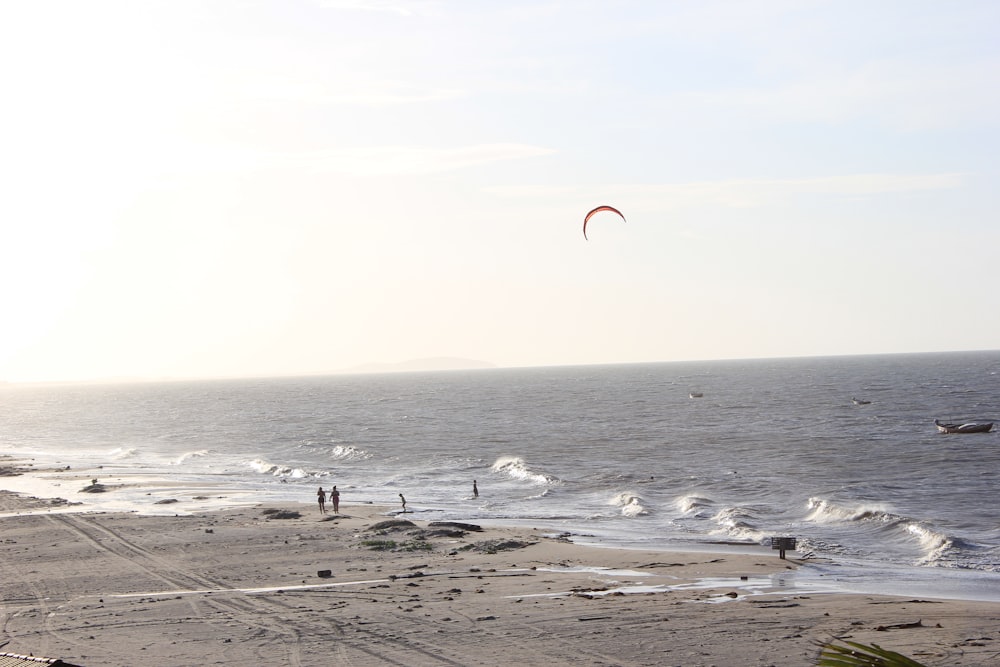 a person flying a kite on the beach