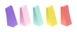 Colorful assortment of cleaning sponges and brushes on a white background
