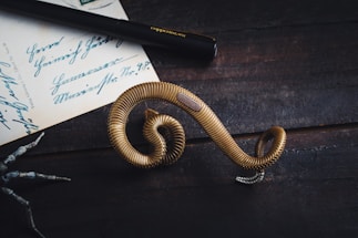 A cozy desk with ancient coins scattered beside a handwritten letter and a vintage ink pen.