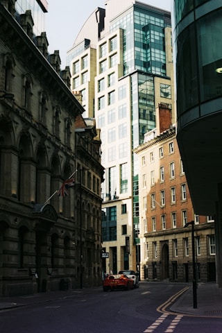 a city street filled with lots of tall buildings