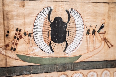 a picture of a scarab bug on a piece of wood