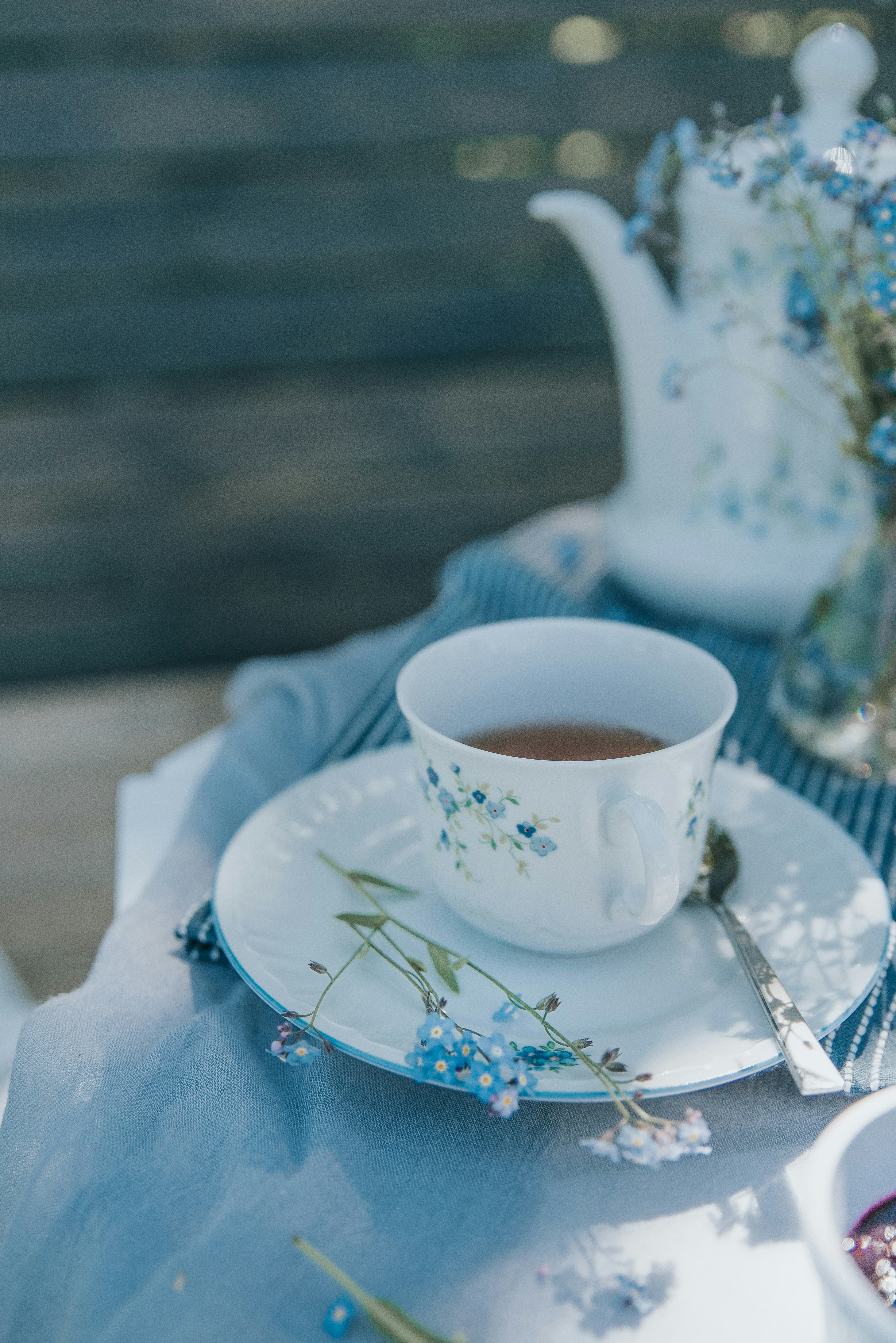 a cup of tea sits on a table
