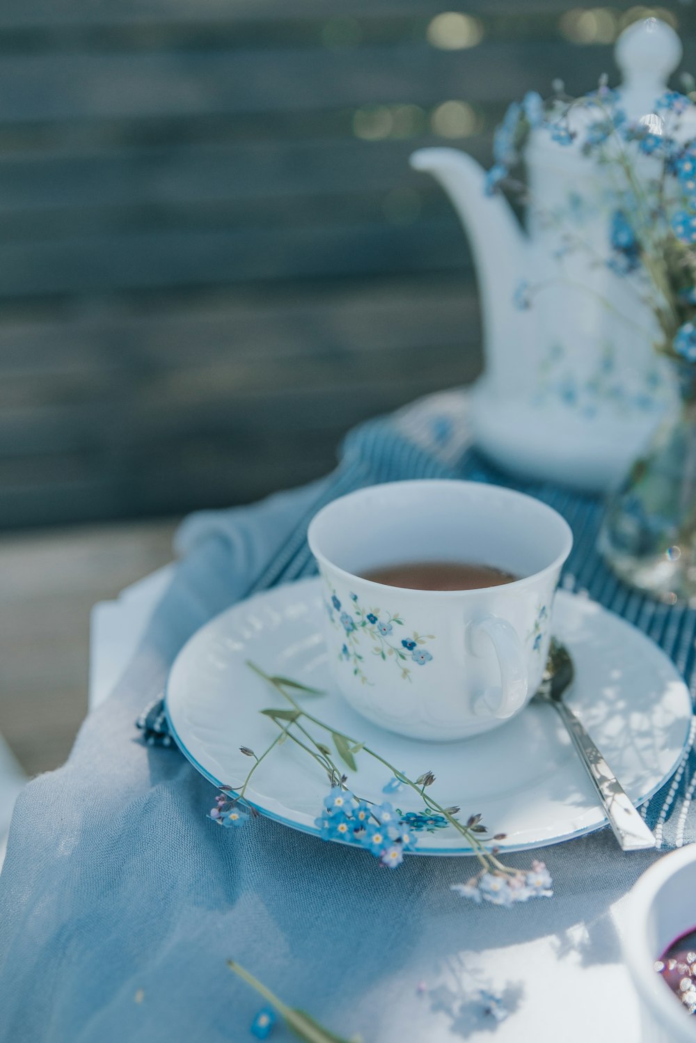 a cup of tea sits on a table