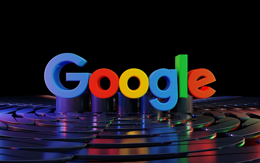 the google logo is displayed in front of a black background