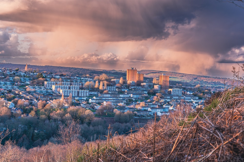 a view of a city from the top of a hill