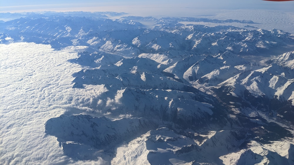 a view of a mountain range from an airplane