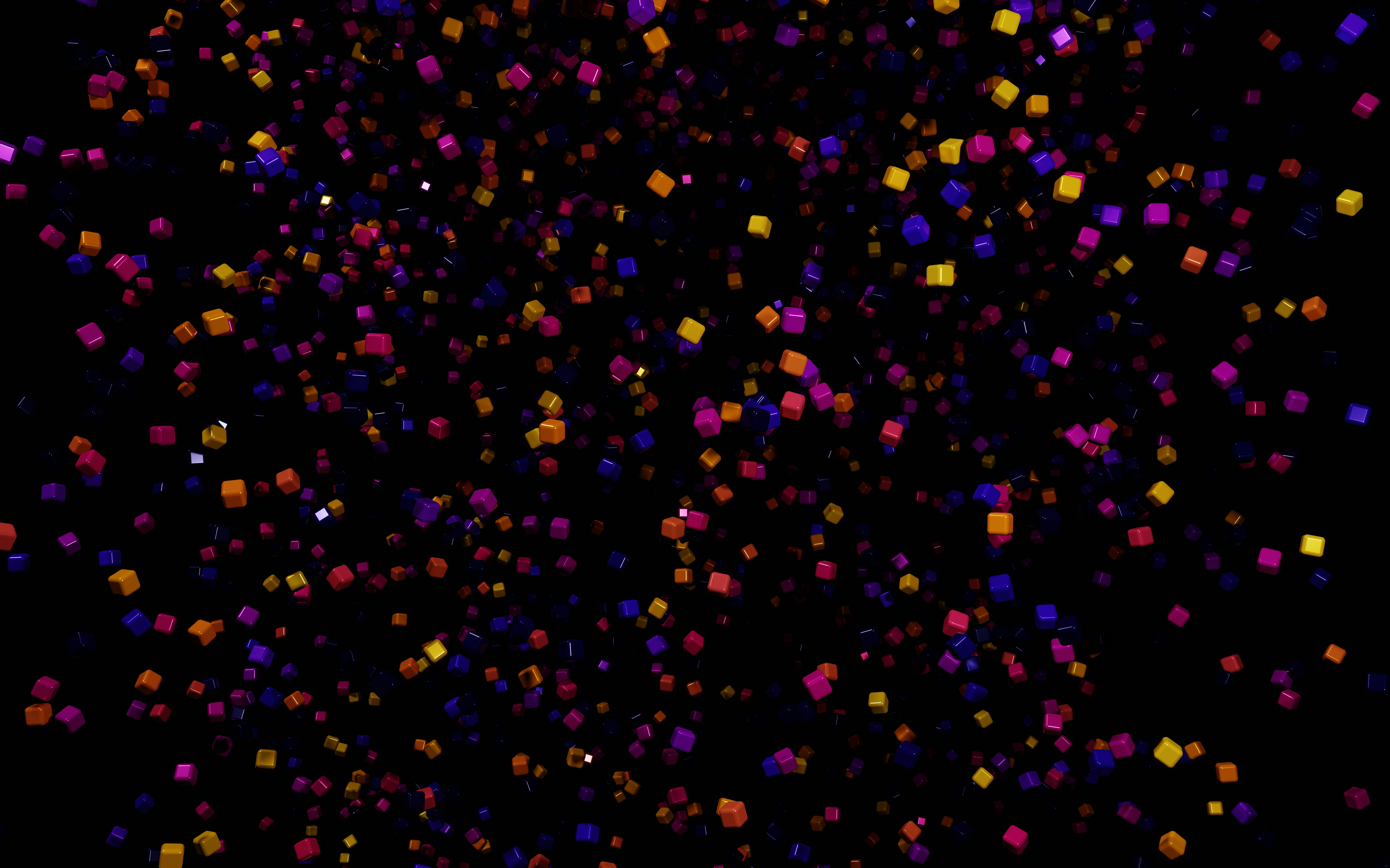a black background with a lot of colorful cubes