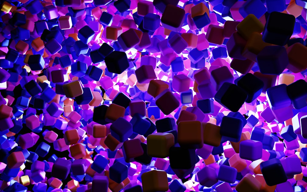 a large amount of purple and red cubes