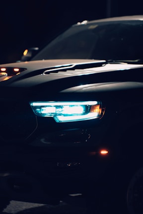 a close up of a police car in the dark