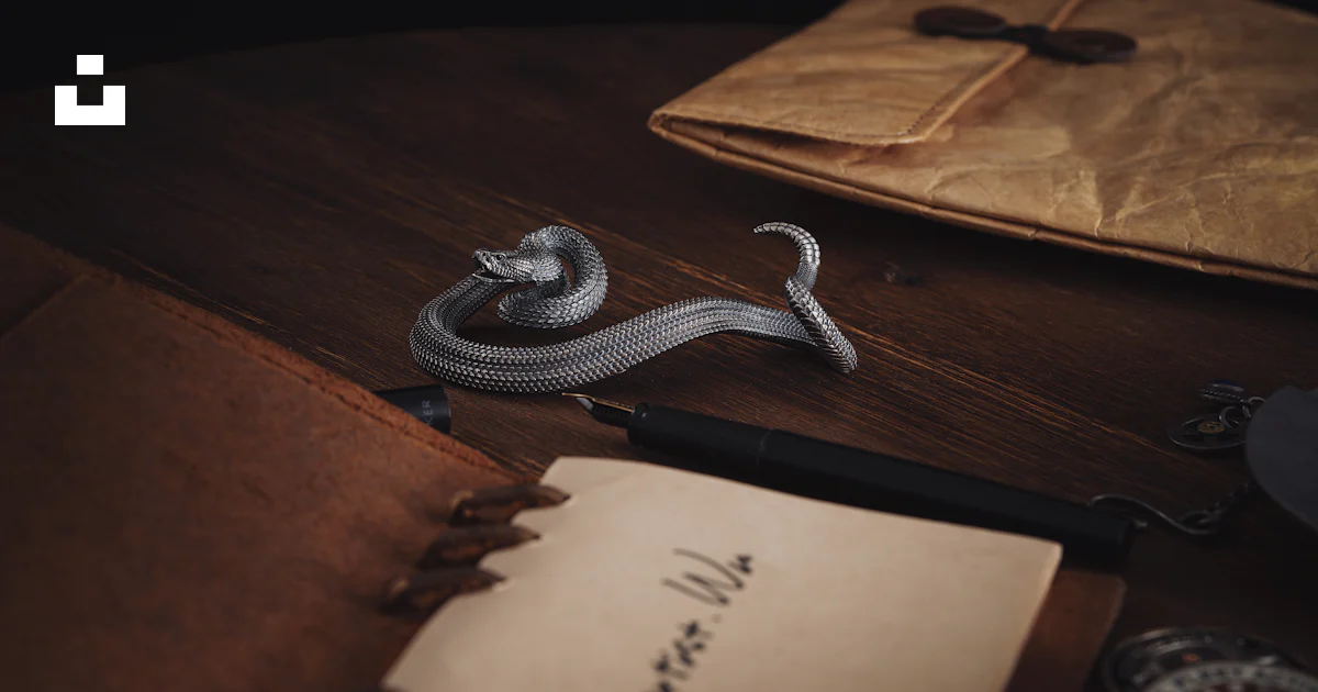 A snake on a table next to a notebook and pen photo โ Free Screw Image ...