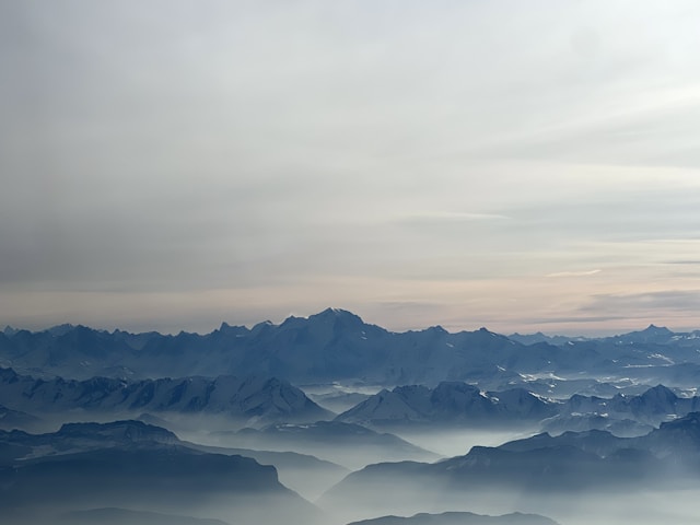 a view of a mountain range from an airplane