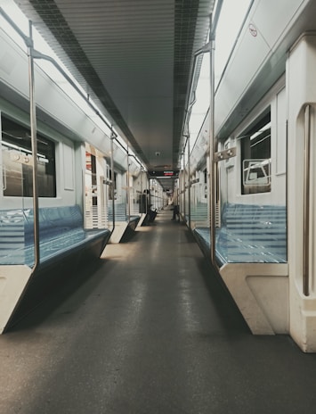 An interior shot of a modern train carriage.