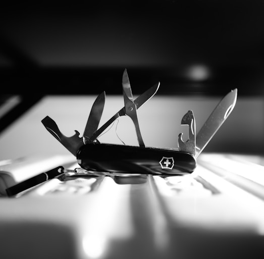 a pair of scissors sitting on top of a table