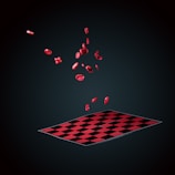 Animated checkers game in progress with smooth glowing pieces on a dark navy background.