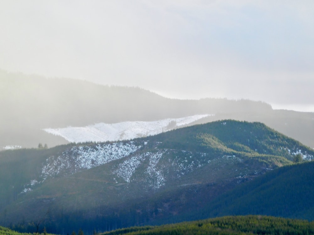 a snow covered mountain range in the distance