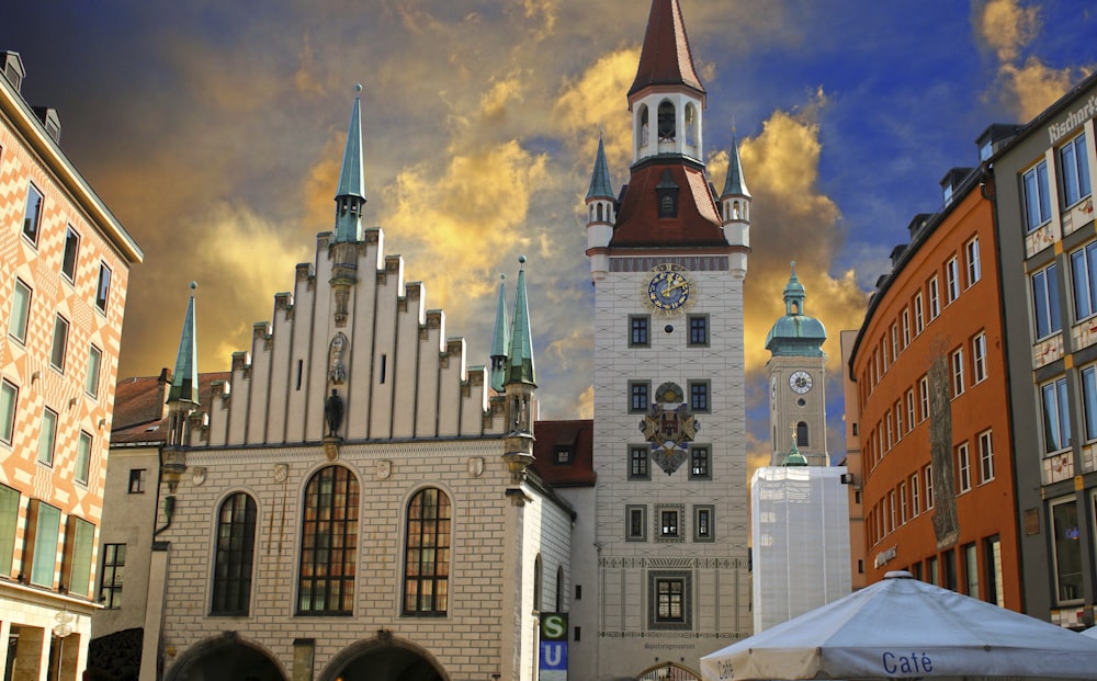 a large building with a clock on the side of it